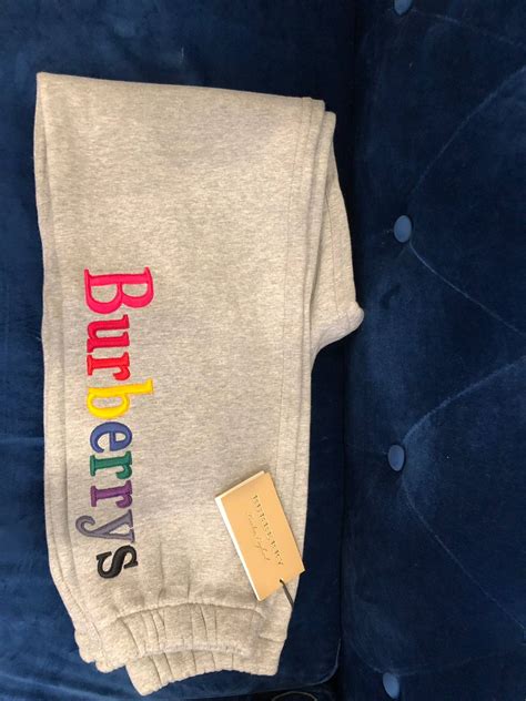 burberry rainbow embroidered logo cotton sweatpants|More.